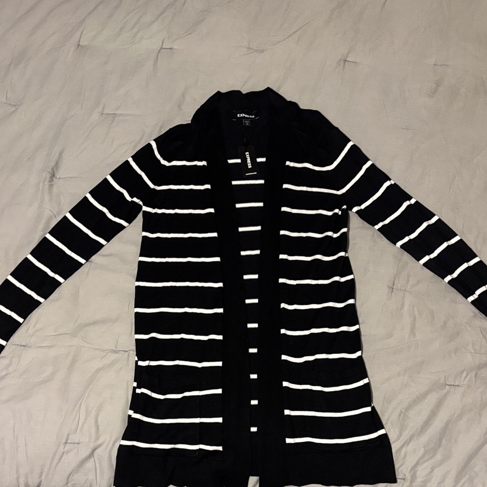 Express Black and White Striped Cardigan